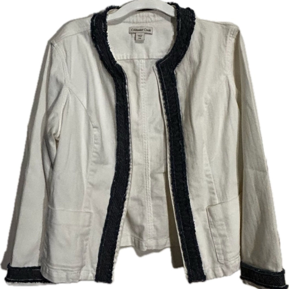 Coldwater Creek White Denim SCOOP COLLAR BLAZER size 14 Petite